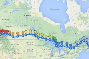 Map of Canada showing route of Cycle 4 CANFAR.