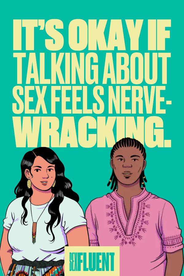 It's Okay if talking about sex is nerve-wracking postcard